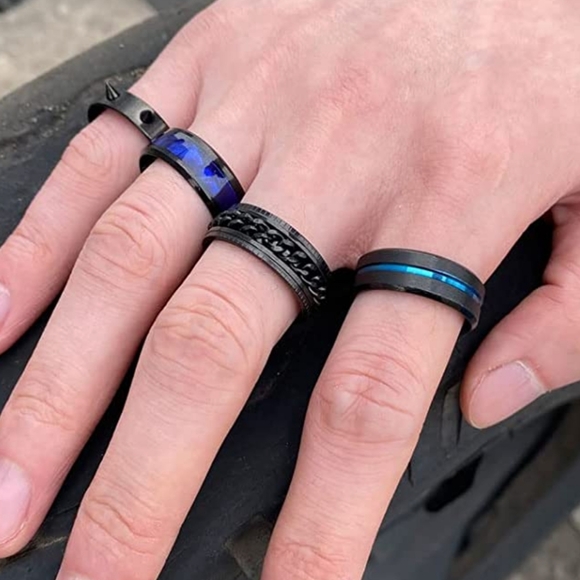 BLACK SPARKLE & SHINE  RING STAINLESS STEEL SIZE 8 BAND GREAT FOR STACKING - Picture 2 of 5